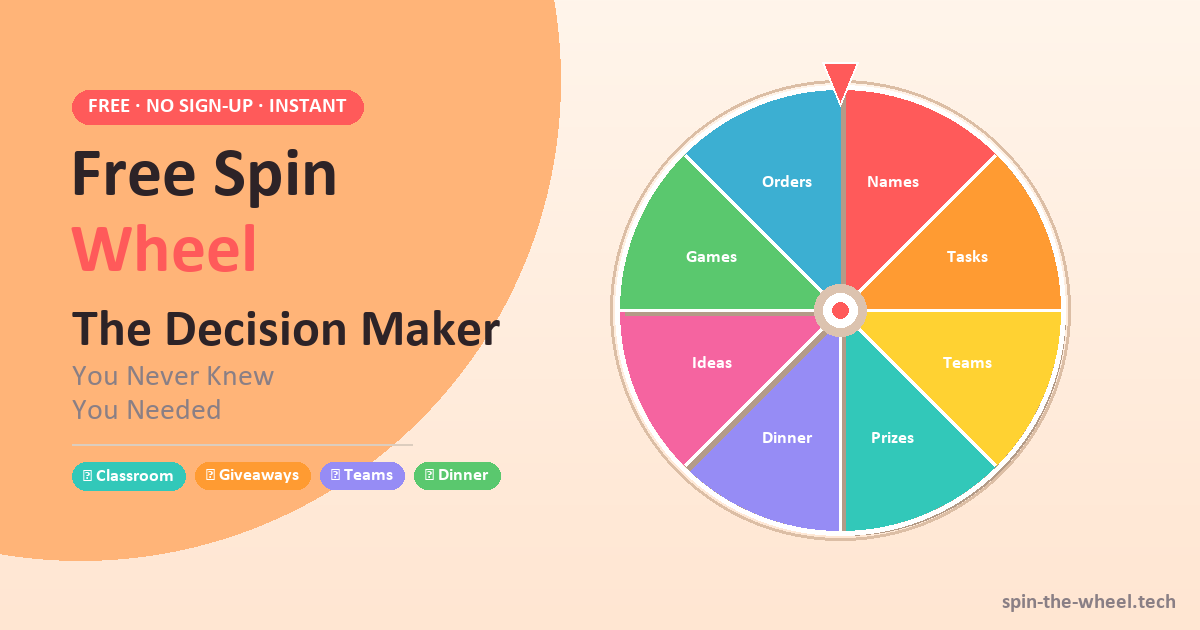 Free spin wheel decision maker — add names, spin, get an instant random result